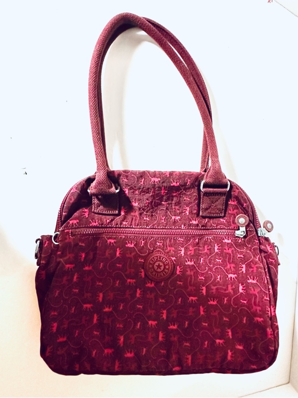 Kipling Deep Maroon Kipling Logo Pattern Bag Double Handles 13” x 11” x 6”